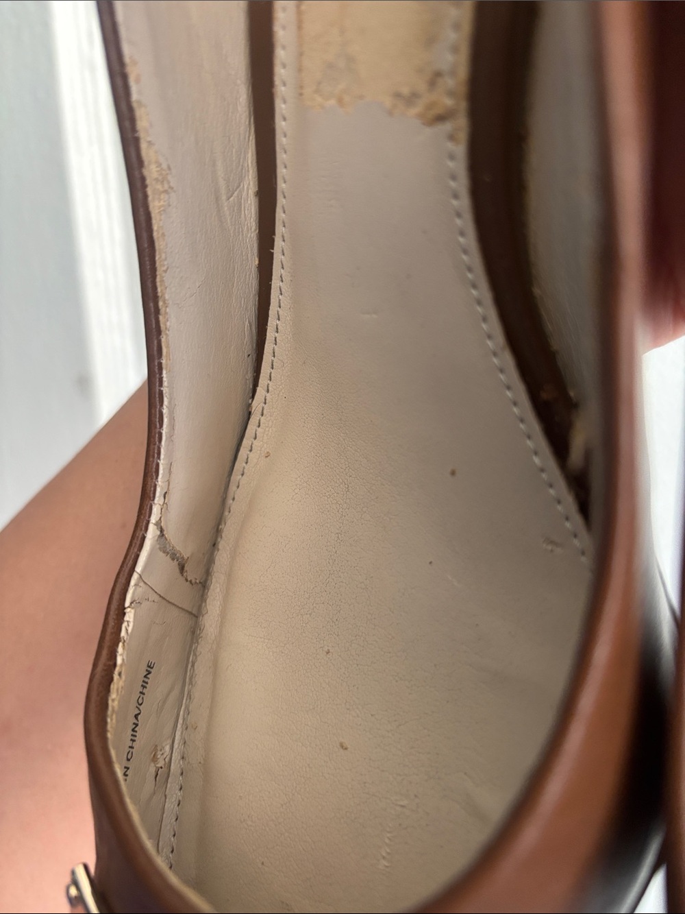 COACH Brown Leather Pointed Toe Flats with Patterned Toe and Gold Plaque - Picture 7 of 16